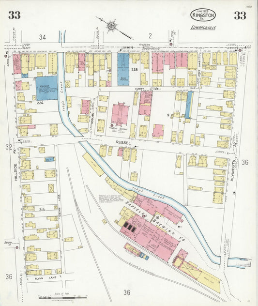 Sanborn Fire Insurance Map from Kingston, Luzerne County, Pennsylvania (1925), Sheet #0033 - Historic Sanborn Fire Insurance Map Print, vintage old map wall art, antique decor, genealogy gift, Pennsylvania Pennsylvania map