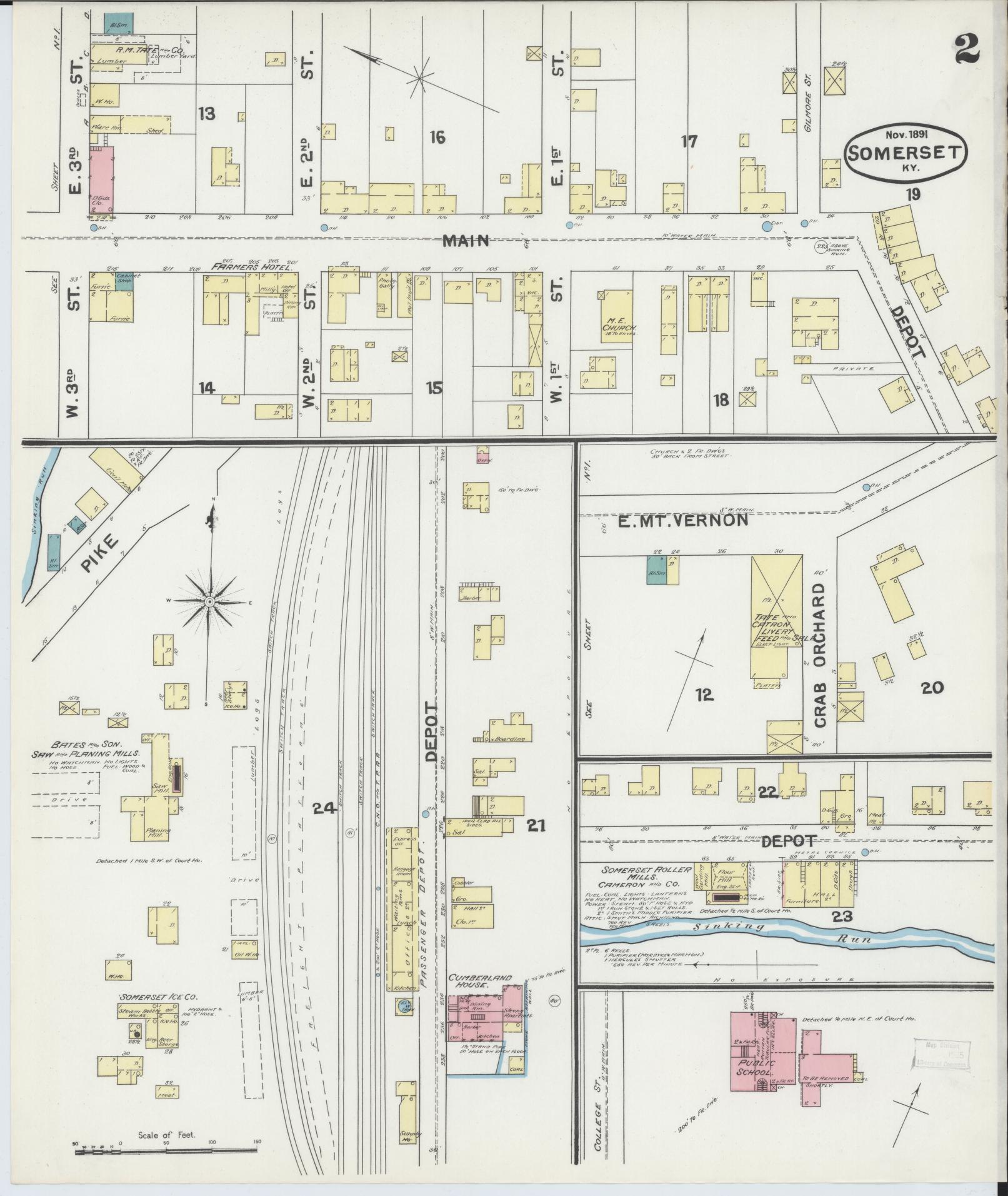 Sanborn Fire Insurance Map from Somerset, Pulaski County, Kentucky (1891), Sheet #0002 - Complete Map Set gallery image, historic Sanborn map, vintage wall art, Kentucky Kentucky