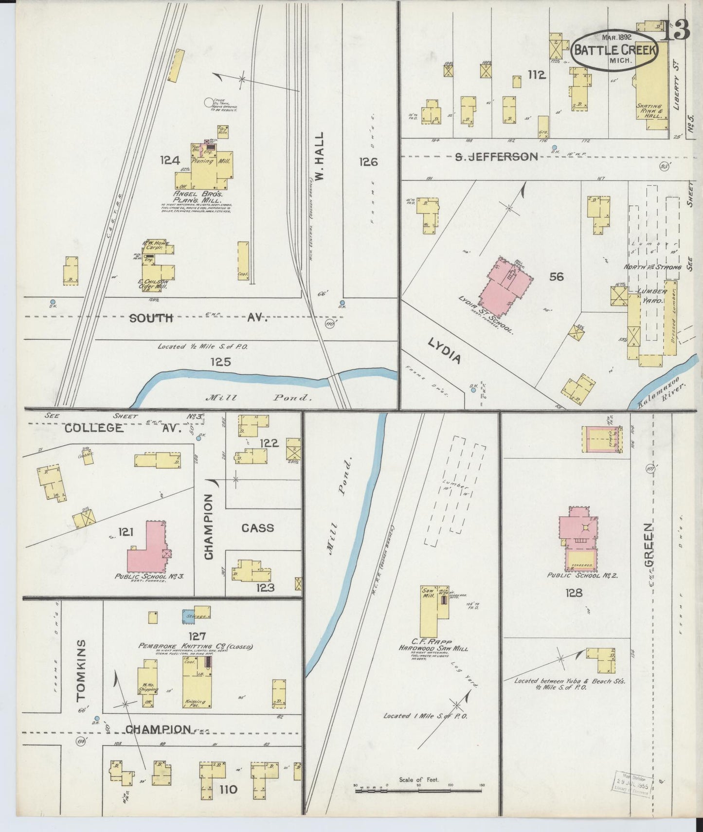 Sanborn Fire Insurance Map from Battle Creek, Calhoun County, Michigan (1892), Sheet #0013 - Historic Sanborn Fire Insurance Map Print, vintage old map wall art, antique decor, genealogy gift, Michigan Michigan map
