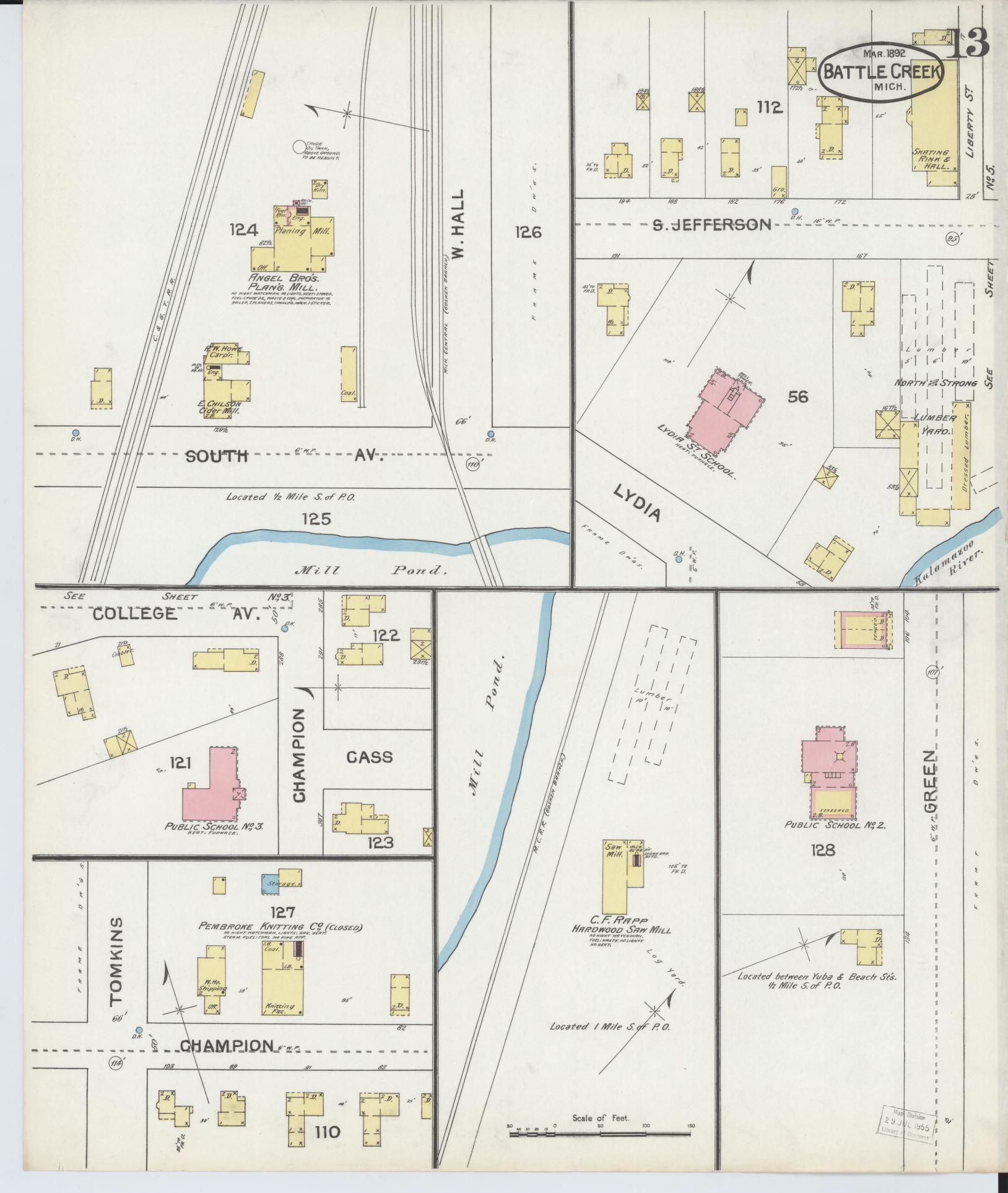 Sanborn Fire Insurance Map from Battle Creek, Calhoun County, Michigan (1892), Sheet #0013 - Historic Sanborn Fire Insurance Map Print, vintage old map wall art, antique decor, genealogy gift, Michigan Michigan map