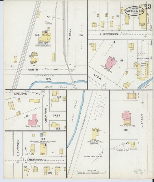 Sanborn Fire Insurance Map from Battle Creek, Calhoun County, Michigan (1892), Sheet #0013 - Historic Sanborn Fire Insurance Map Print, vintage old map wall art, antique decor, genealogy gift, Michigan Michigan map