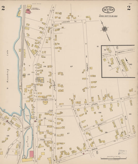 Sanborn Fire Insurance Map from Dexter, Penobscot County, Maine (1922), Sheet #0002 - Historic Sanborn Fire Insurance Map Print, vintage old map wall art, antique decor, genealogy gift, Maine Maine map