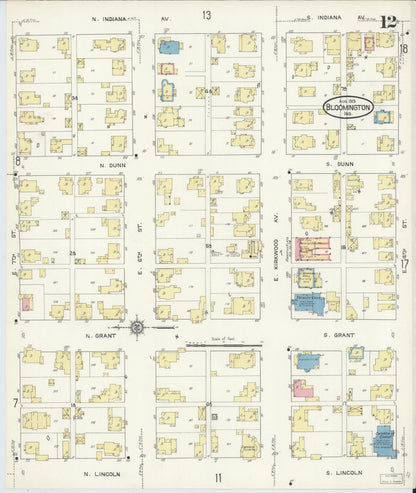Sanborn Fire Insurance Map from Bloomington, Monroe County, Indiana (1913), Sheet #0012 - Historic Sanborn Fire Insurance Map Print, vintage old map wall art, antique decor, genealogy gift, Indiana Indiana map