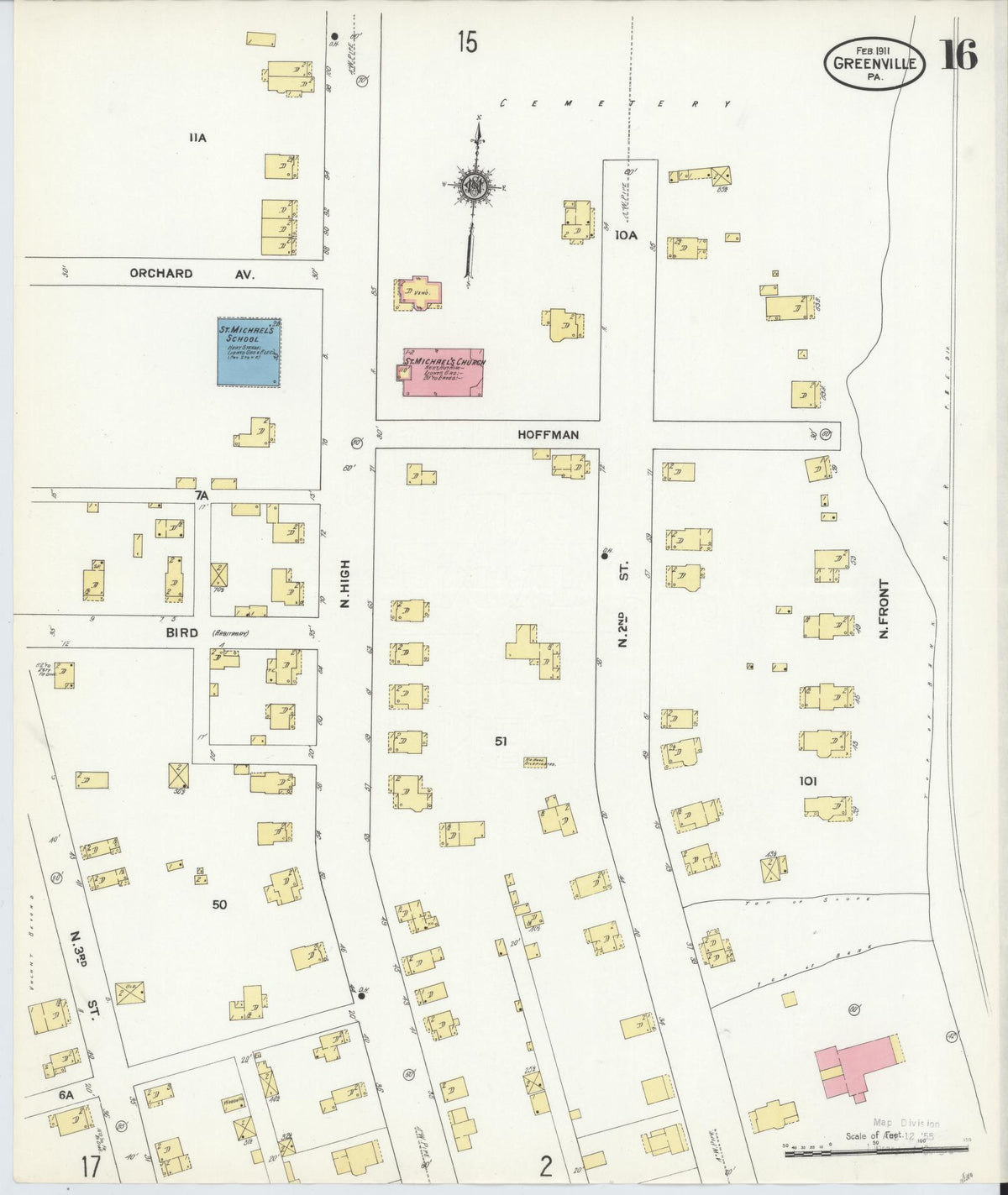 Sanborn Fire Insurance Map from Greenville, Mercer County, Pennsylvania (1911), Sheet #0016 - Historic Sanborn Fire Insurance Map Print, vintage old map wall art, antique decor, genealogy gift, Pennsylvania Pennsylvania map