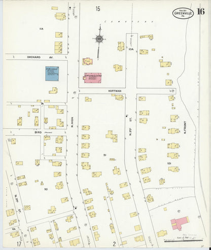 Sanborn Fire Insurance Map from Greenville, Mercer County, Pennsylvania (1911), Sheet #0016 - Historic Sanborn Fire Insurance Map Print, vintage old map wall art, antique decor, genealogy gift, Pennsylvania Pennsylvania map