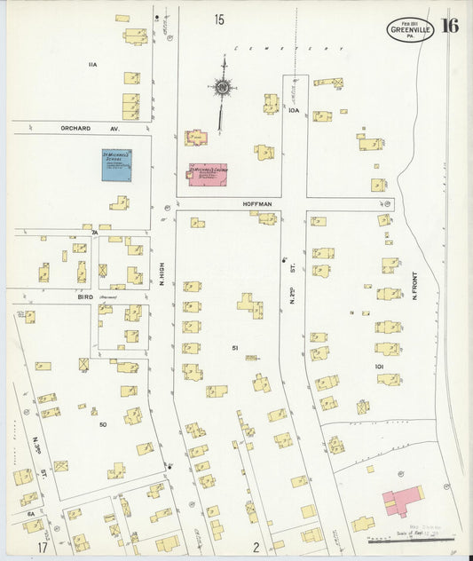 Sanborn Fire Insurance Map from Greenville, Mercer County, Pennsylvania (1911), Sheet #0016 - Historic Sanborn Fire Insurance Map Print, vintage old map wall art, antique decor, genealogy gift, Pennsylvania Pennsylvania map