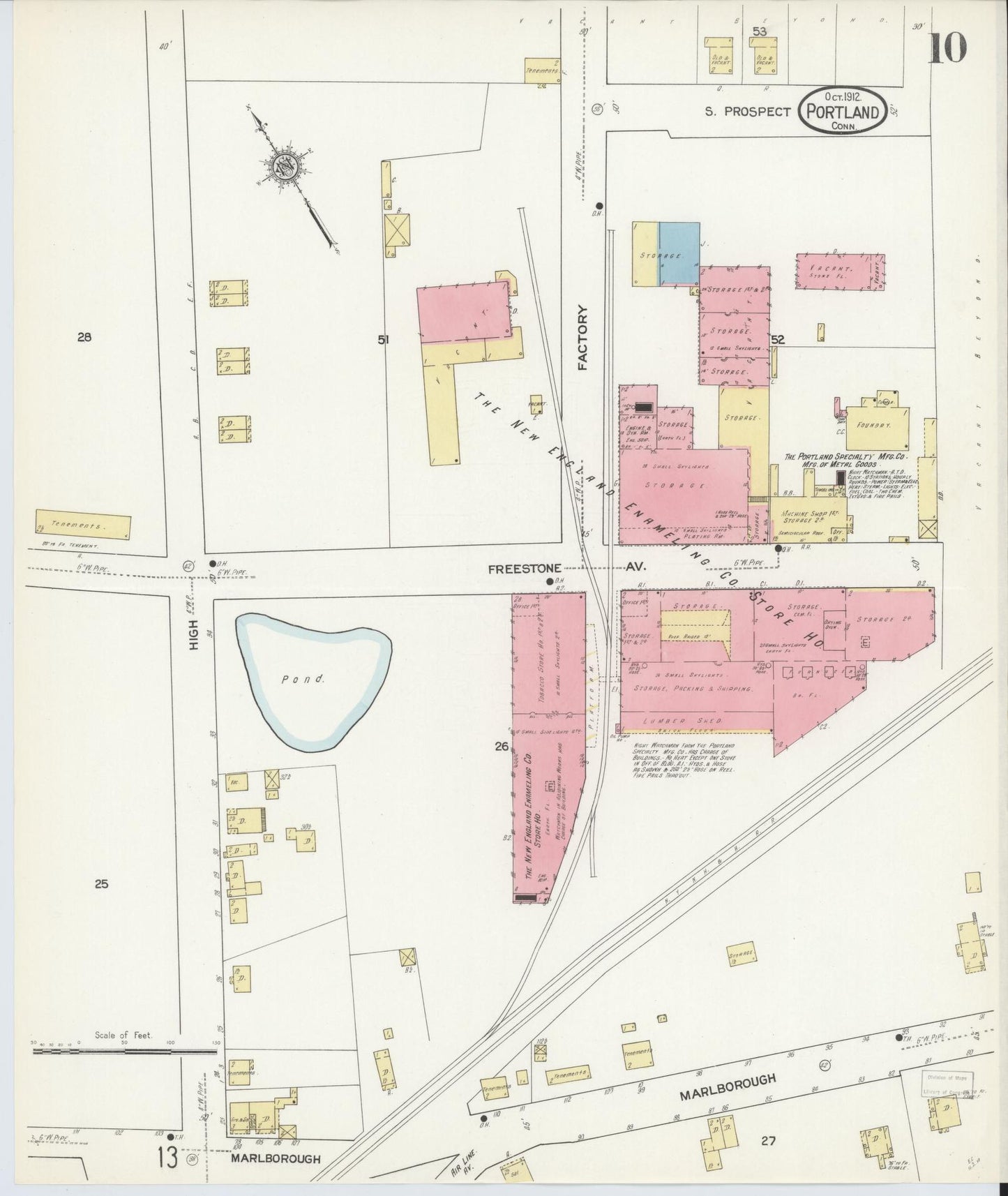 Sanborn Fire Insurance Map from Portland, Middlesex County, Connecticut (1912), Sheet #0010 - Historic Sanborn Fire Insurance Map Print, vintage old map wall art, antique decor, genealogy gift, Connecticut Connecticut map
