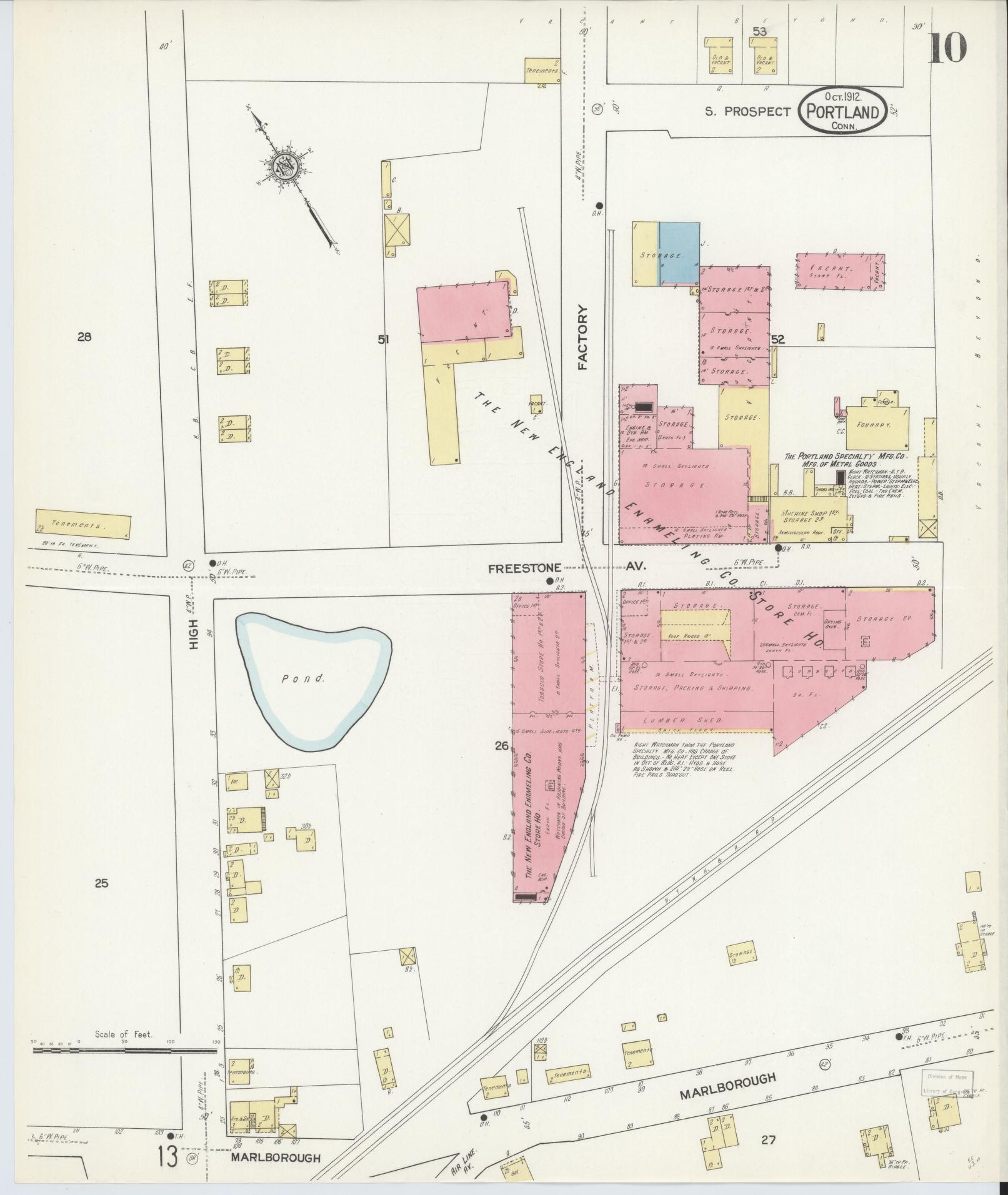 Sanborn Fire Insurance Map from Portland, Middlesex County, Connecticut (1912), Sheet #0010 - Historic Sanborn Fire Insurance Map Print, vintage old map wall art, antique decor, genealogy gift, Connecticut Connecticut map