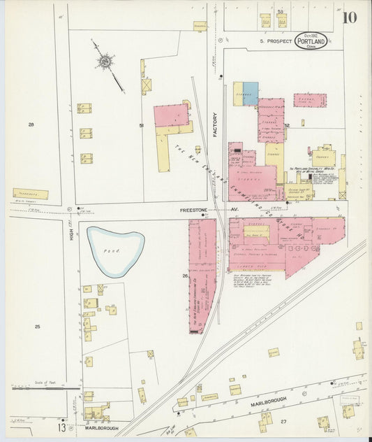 Sanborn Fire Insurance Map from Portland, Middlesex County, Connecticut (1912), Sheet #0010 - Historic Sanborn Fire Insurance Map Print, vintage old map wall art, antique decor, genealogy gift, Connecticut Connecticut map