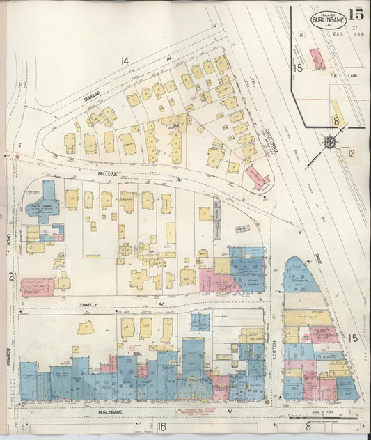 Sanborn Fire Insurance Map from Burlingame, San Mateo County, California (1949), Sheet #0015 - Historic Sanborn Fire Insurance Map Print, vintage old map wall art, antique decor, genealogy gift, California California map