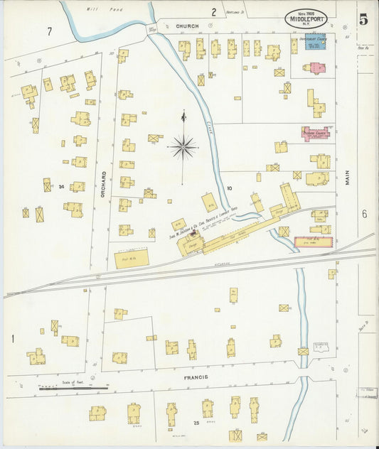 Sanborn Fire Insurance Map from Middleport, Niagara County, New York (1905), Sheet #0005 - Historic Sanborn Fire Insurance Map Print, vintage old map wall art, antique decor, genealogy gift, New York New York map