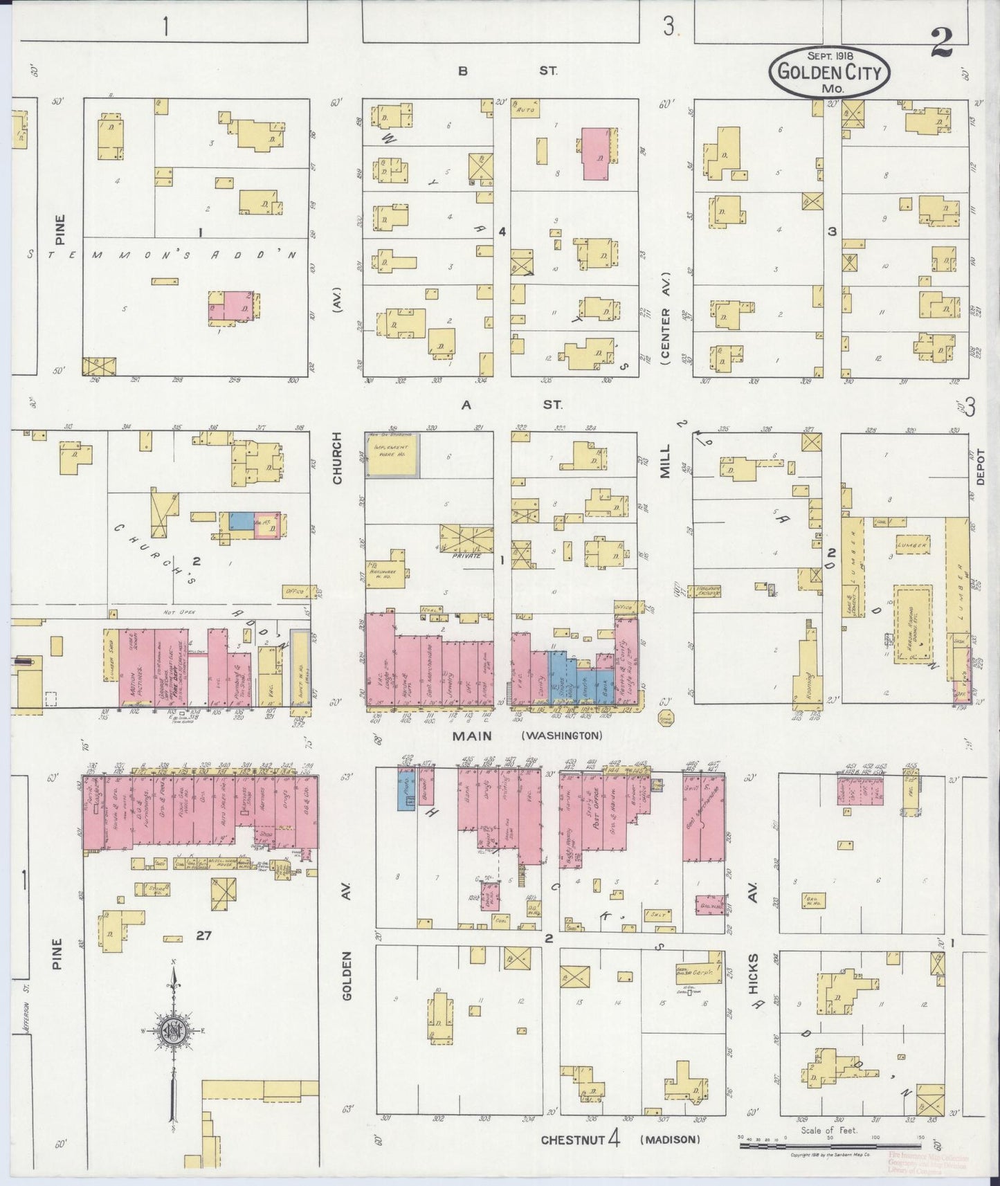 Sanborn Fire Insurance Map from Golden City, Barton County, Missouri (1918), Sheet #0002 - Historic Sanborn Fire Insurance Map Print, vintage old map wall art, antique decor, genealogy gift, Missouri Missouri map