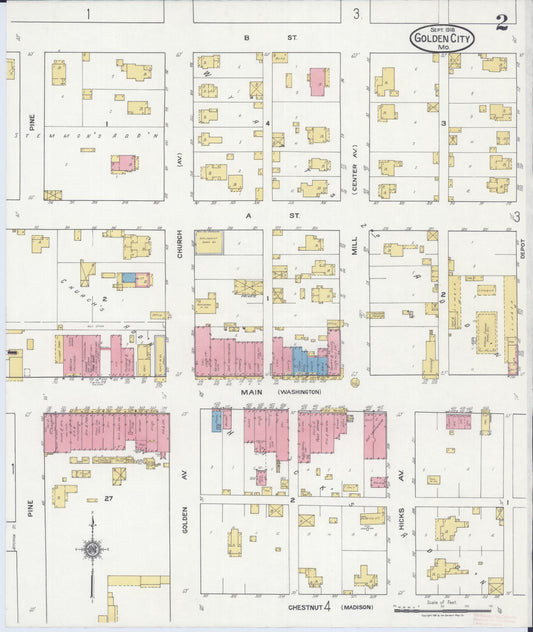 Sanborn Fire Insurance Map from Golden City, Barton County, Missouri (1918), Sheet #0002 - Historic Sanborn Fire Insurance Map Print, vintage old map wall art, antique decor, genealogy gift, Missouri Missouri map