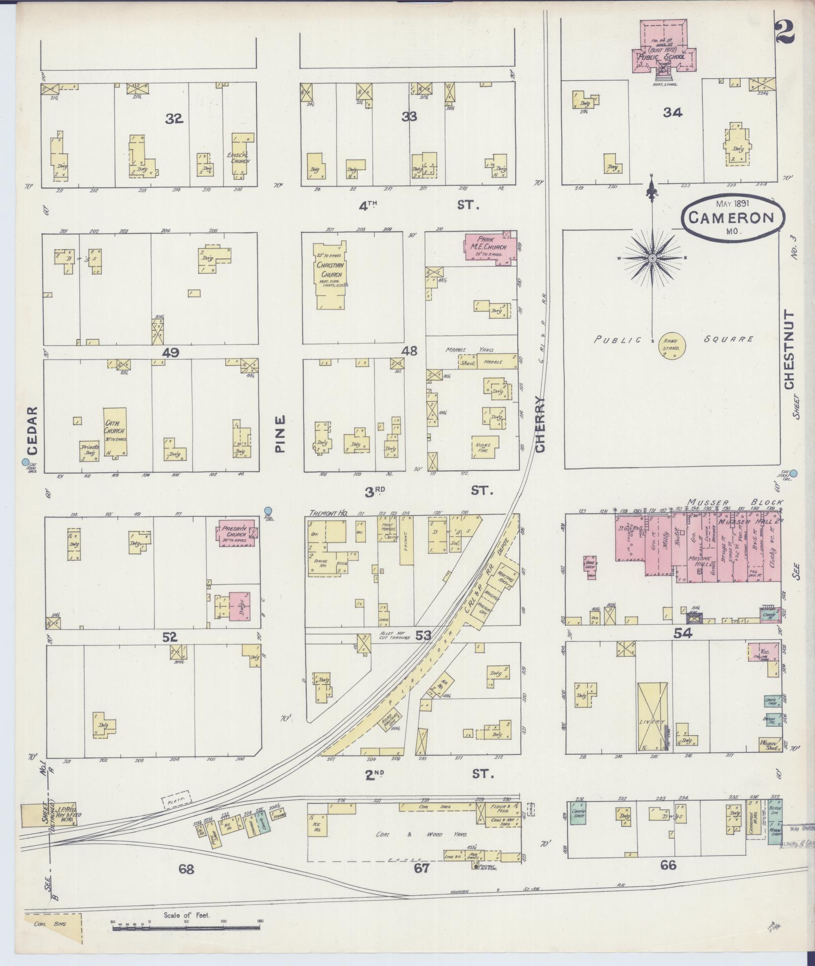 Sanborn Fire Insurance Map from Cameron, Clinton County, Missouri (1891), Sheet #0002 - Complete Map Set gallery image, historic Sanborn map, vintage wall art, Missouri Missouri