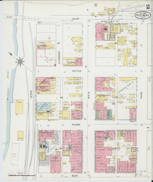 Sanborn Fire Insurance Map from Red Wing, Goodhue County, Minnesota (1895), Sheet #0002 - Historic Sanborn Fire Insurance Map Print, vintage old map wall art, antique decor, genealogy gift, Minnesota Minnesota map