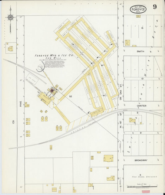 Sanborn Fire Insurance Map from Fordyce, Dallas County, Arkansas (1917), Sheet #0009 - Historic Sanborn Fire Insurance Map Print, vintage old map wall art, antique decor, genealogy gift, Arkansas Arkansas map