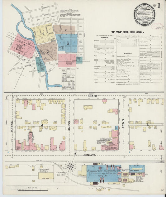 Sanborn Fire Insurance Map from Hollidaysburg, Blair County, Pennsylvania (1891), Sheet #0001 - Complete Map Set gallery image, historic Sanborn map, vintage wall art, Pennsylvania Pennsylvania