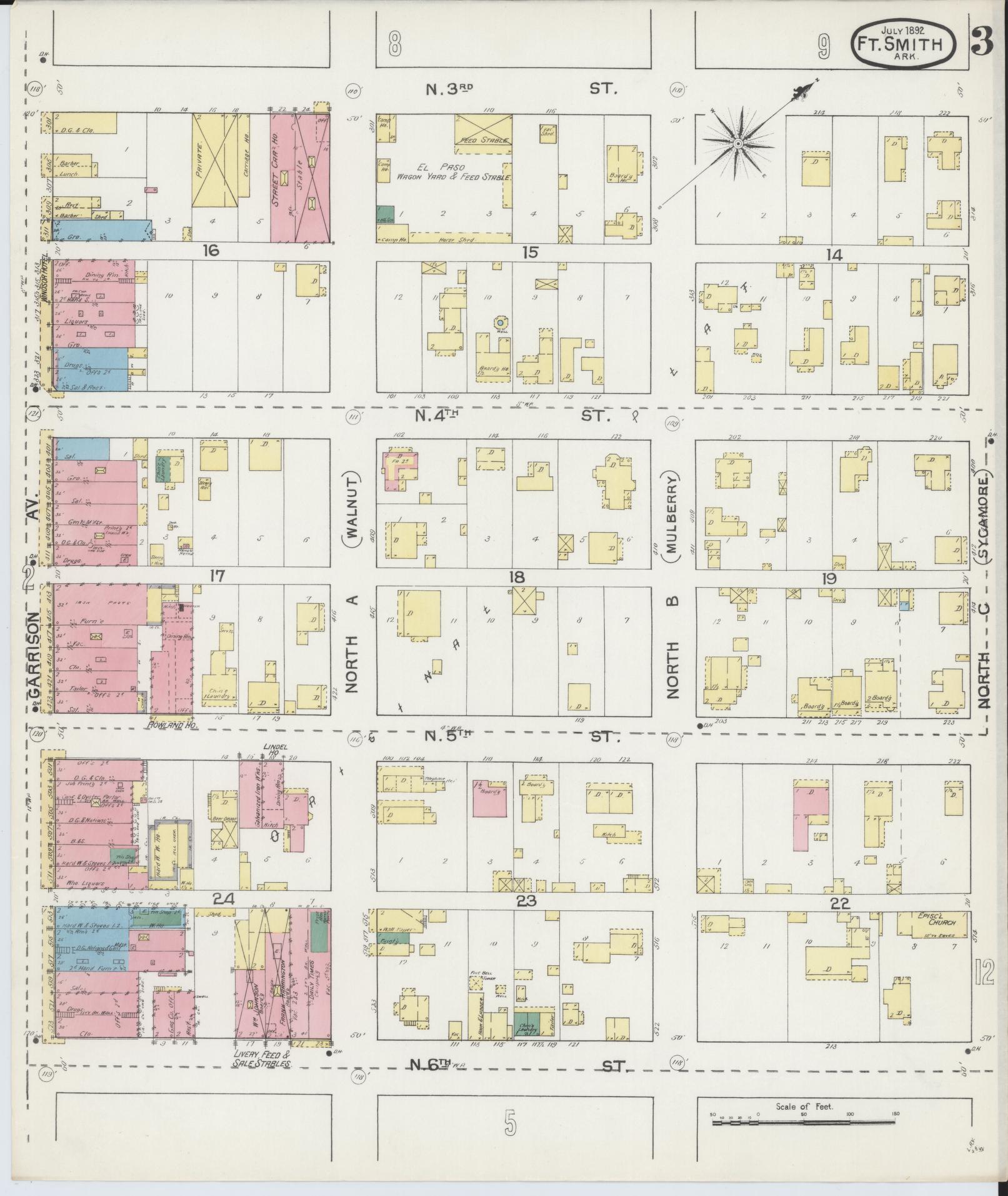 Sanborn Fire Insurance Map from Fort Smith, Sebastian County, Arkansas (1892), Sheet #0003 - Complete Map Set gallery image, historic Sanborn map, vintage wall art, Arkansas Arkansas