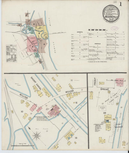 Sanborn Fire Insurance Map from Mechanicville, Saratoga County, New York (1887), Sheet #0001 - Complete Map Set gallery image, historic Sanborn map, vintage wall art, New York New York