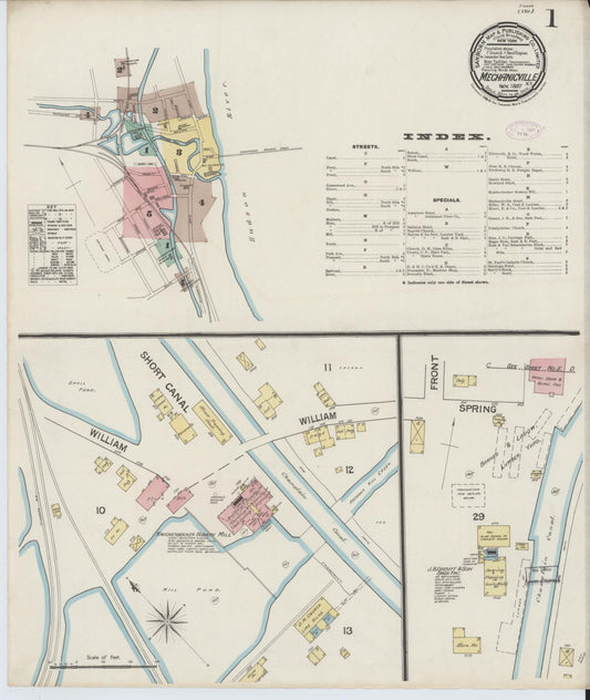 Sanborn Fire Insurance Map from Mechanicville, Saratoga County, New York (1887), Sheet #0001 - Complete Map Set gallery image, historic Sanborn map, vintage wall art, New York New York