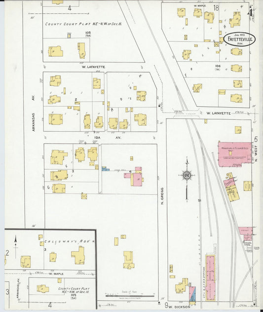 Sanborn Fire Insurance Map from Fayetteville, Washington County, Arkansas (1919), Sheet #0004 - Historic Sanborn Fire Insurance Map Print, vintage old map wall art, antique decor, genealogy gift, Arkansas Arkansas map