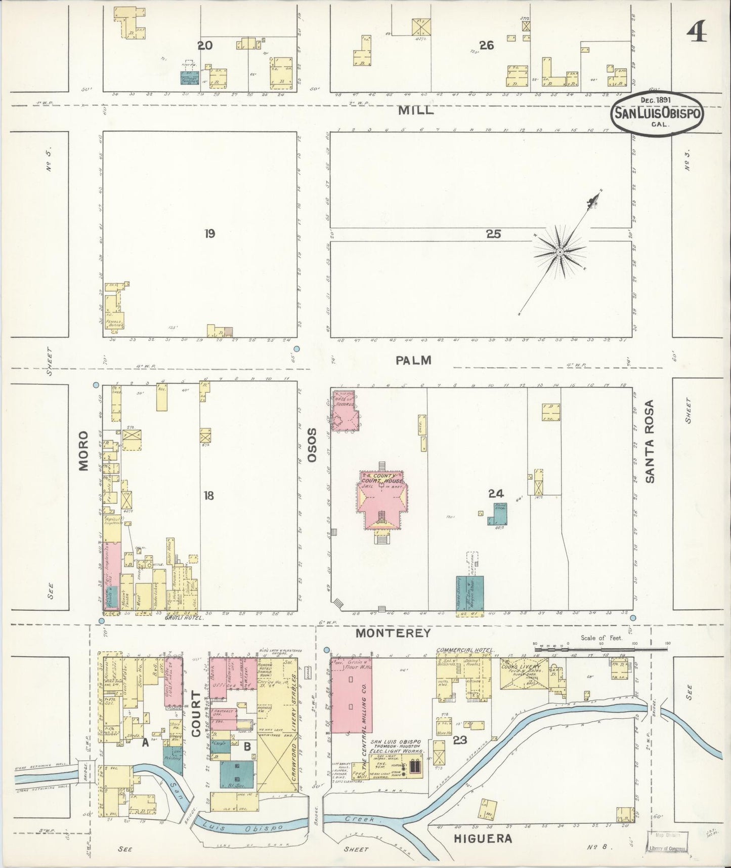 Sanborn Fire Insurance Map from San Luis Obispo, San Luis Obispo County, California (1891), Sheet #0004 - Complete Map Set gallery image, historic Sanborn map, vintage wall art, California California