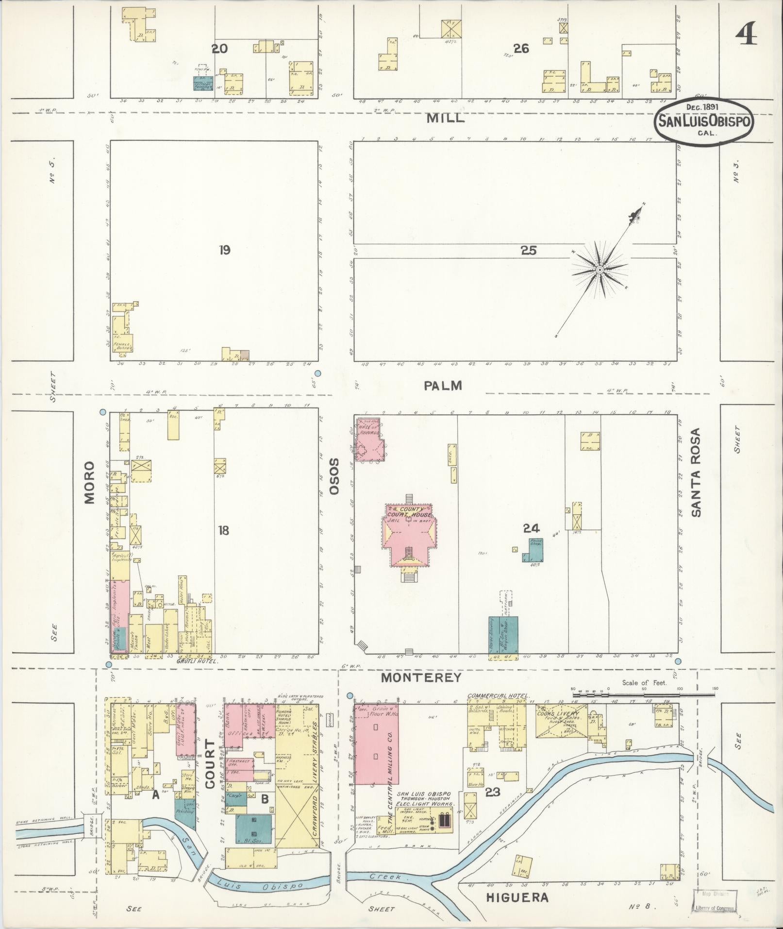 Sanborn Fire Insurance Map from San Luis Obispo, San Luis Obispo County, California (1891), Sheet #0004 - Complete Map Set gallery image, historic Sanborn map, vintage wall art, California California