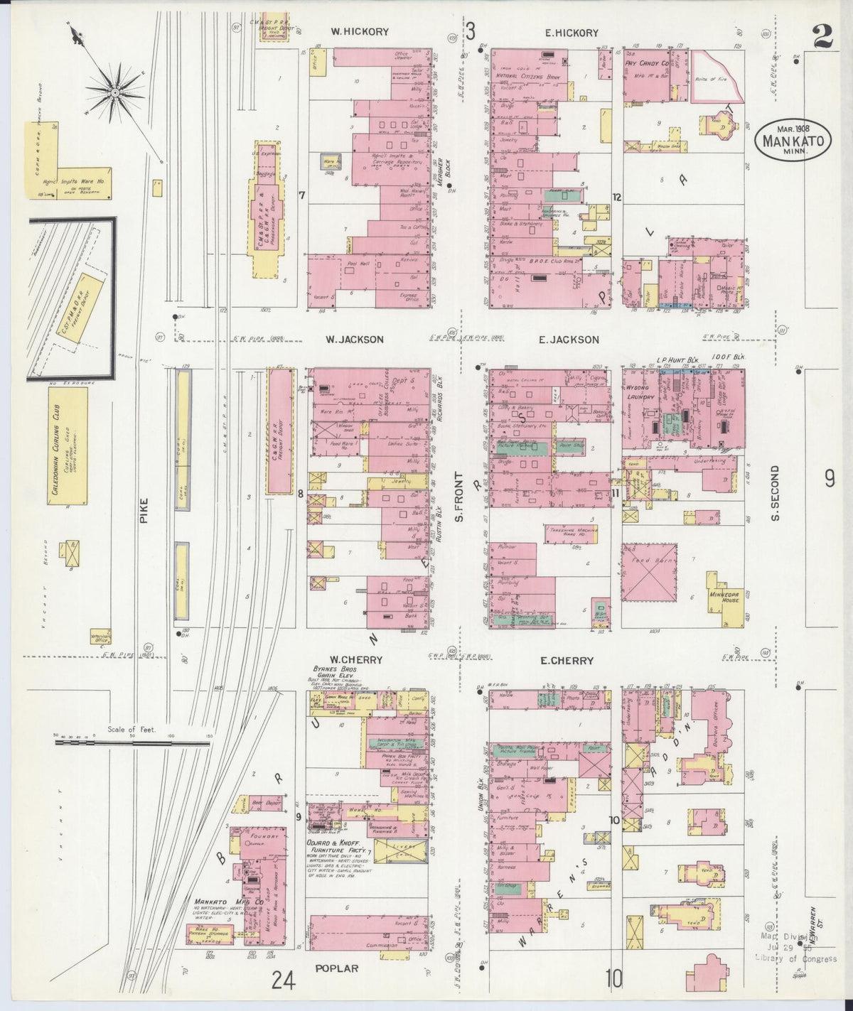 Sanborn Fire Insurance Map from Mankato, Blue Earth County, Minnesota (1908), Sheet #0002 - Complete Map Set gallery image, historic Sanborn map, vintage wall art, Minnesota Minnesota
