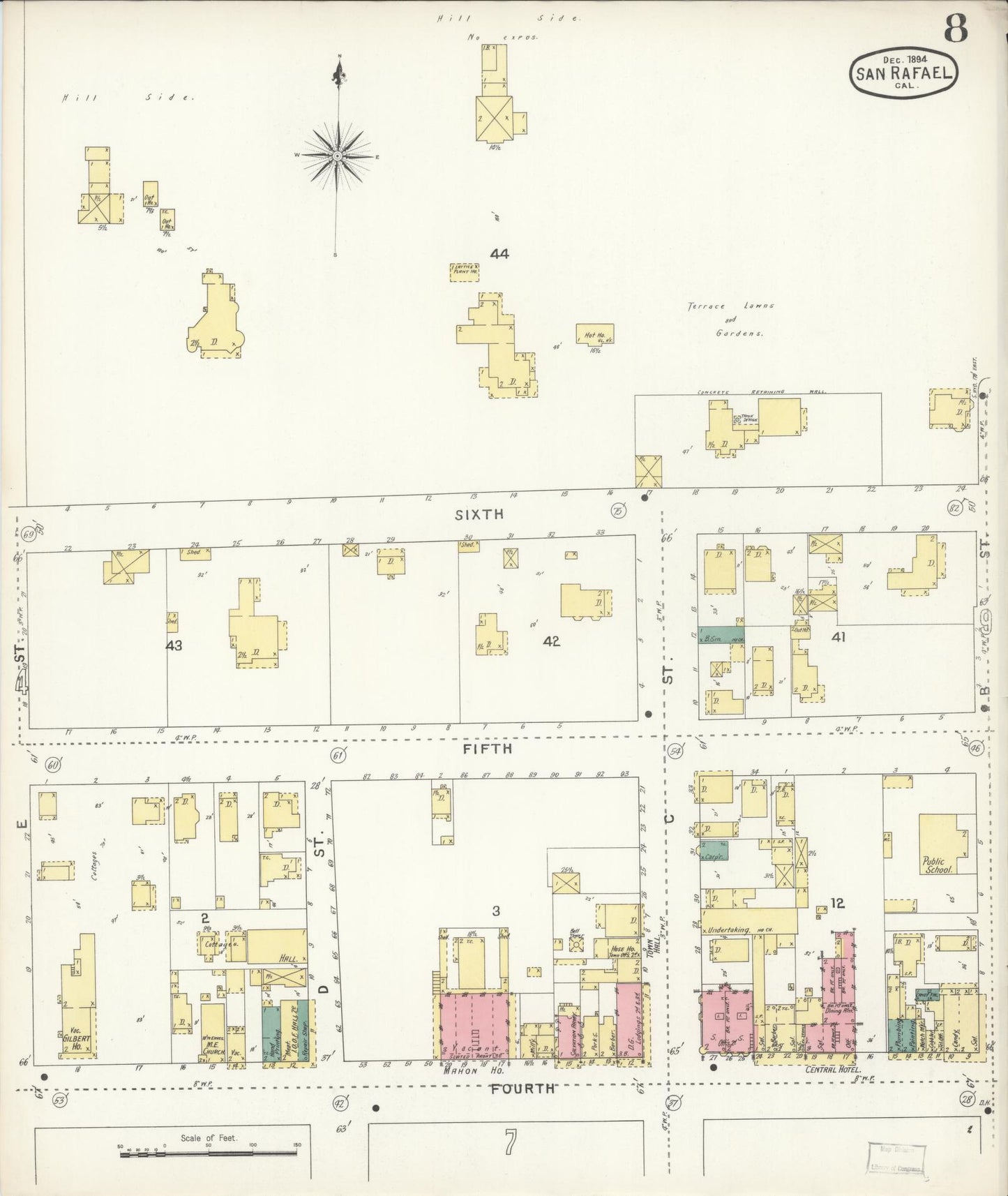 Sanborn Fire Insurance Map from San Rafael, Marin County, California (1894), Sheet #0008 - Complete Map Set gallery image, historic Sanborn map, vintage wall art, California California