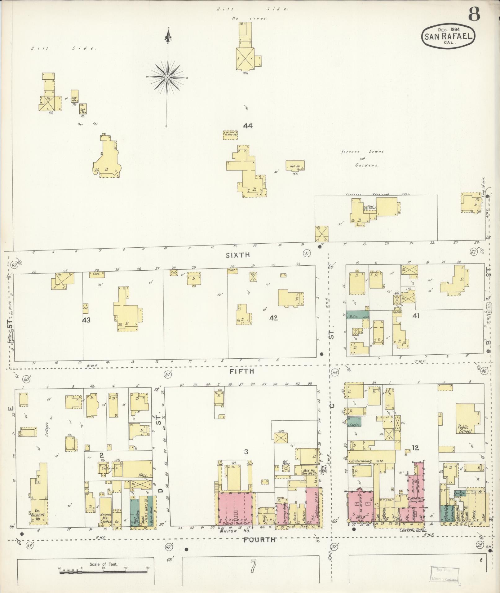 Sanborn Fire Insurance Map from San Rafael, Marin County, California (1894), Sheet #0008 - Complete Map Set gallery image, historic Sanborn map, vintage wall art, California California