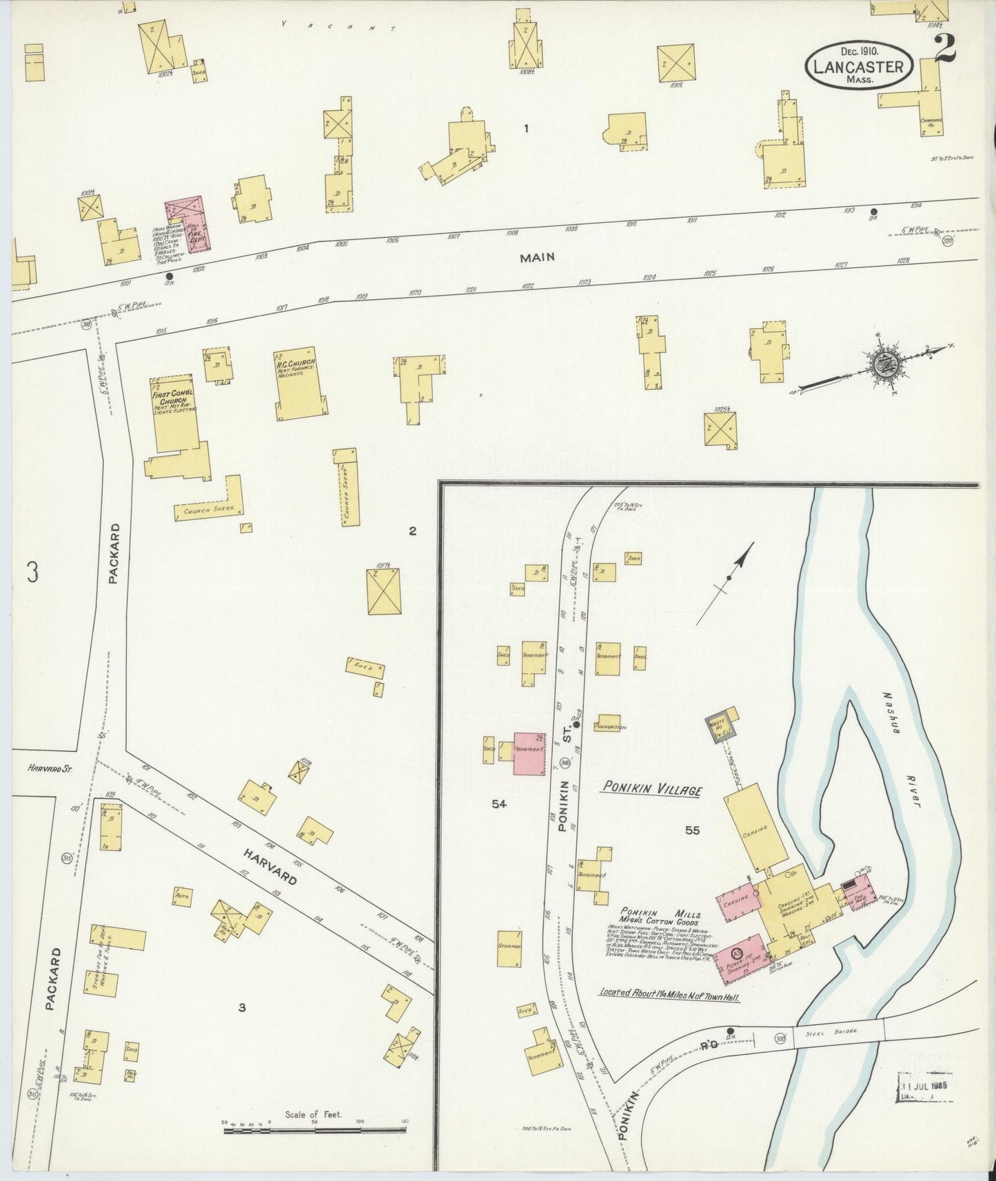 Sanborn Fire Insurance Map from Lancaster, Worcester County, Massachusetts (1910), Sheet #0002 - Historic Sanborn Fire Insurance Map Print, vintage old map wall art, antique decor, genealogy gift, Massachusetts Massachusetts map