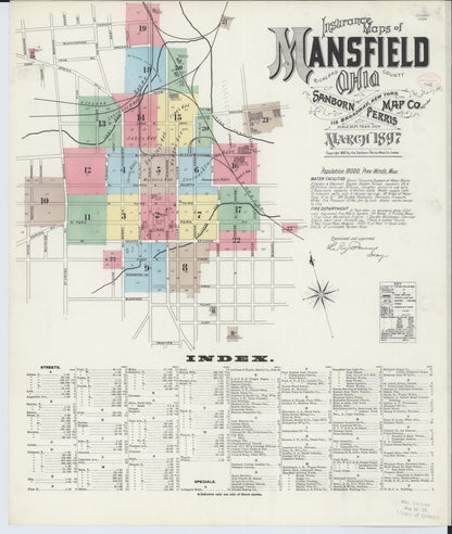 Sanborn Fire Insurance Map from Mansfield, Richland County, Ohio (1897), Sheet #0001 - Historic Sanborn Fire Insurance Map Print, vintage old map wall art, antique decor, genealogy gift, Ohio Ohio map