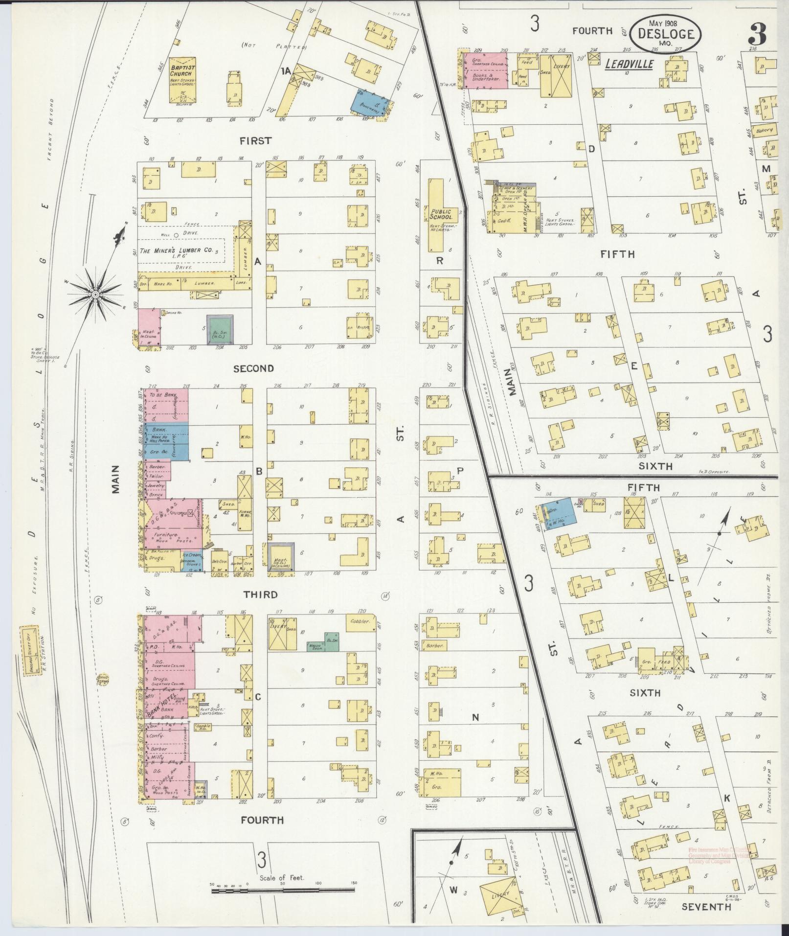Sanborn Fire Insurance Map from Desloge, Saint Francois County, Missouri (1908), Sheet #0003 - Complete Map Set gallery image, historic Sanborn map, vintage wall art, Missouri Missouri