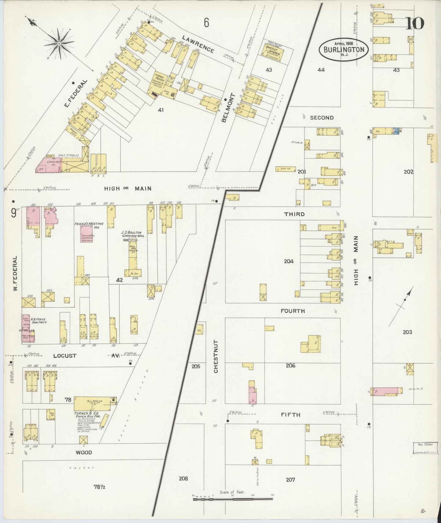 Sanborn Fire Insurance Map from Burlington, Burlington County, New Jersey (1908), Sheet #0009 - Complete Map Set gallery image, historic Sanborn map, vintage wall art, New Jersey New Jersey