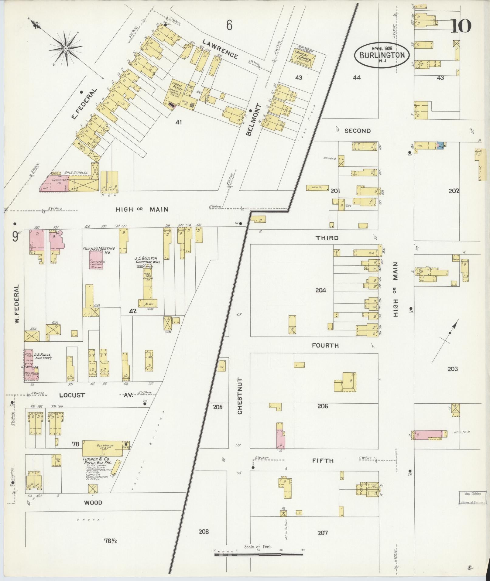 Sanborn Fire Insurance Map from Burlington, Burlington County, New Jersey (1908), Sheet #0009 - Complete Map Set gallery image, historic Sanborn map, vintage wall art, New Jersey New Jersey