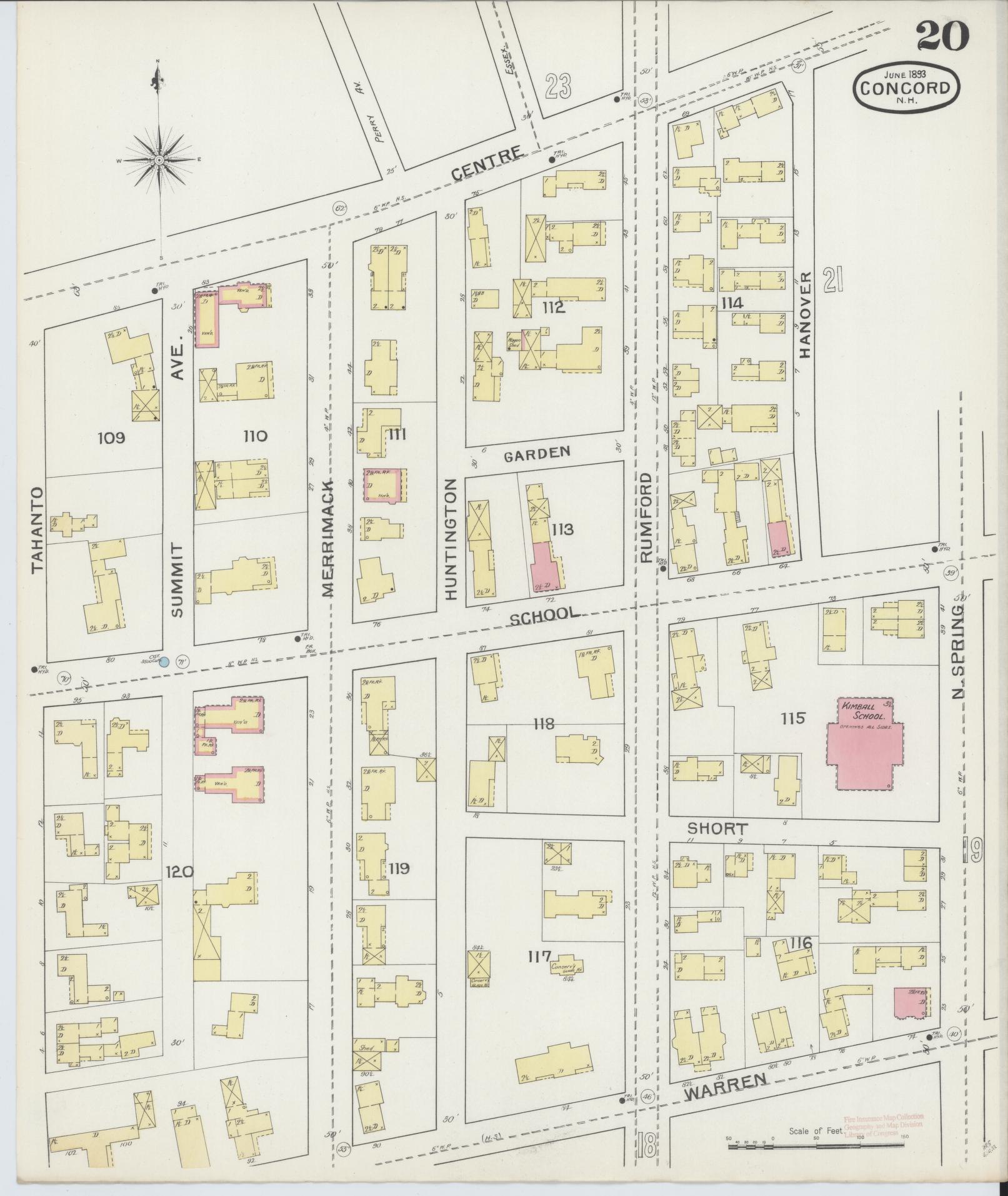Sanborn Fire Insurance Map from Concord, Merrimack County, New Hampshire (1893), Sheet #0020 - Complete Map Set gallery image, historic Sanborn map, vintage wall art, New Hampshire New Hampshire