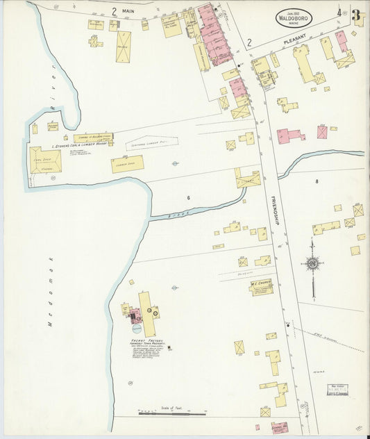 Sanborn Fire Insurance Map from Waldoboro, Lincoln County, Maine (1912), Sheet #0003 - Historic Sanborn Fire Insurance Map Print, vintage old map wall art, antique decor, genealogy gift, Maine Maine map