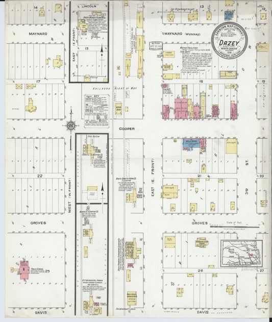 Sanborn Fire Insurance Map from Dazey, Barnes County, North Dakota (1918), Sheet #0001 - Historic Sanborn Fire Insurance Map Print, vintage old map wall art, antique decor, genealogy gift, North Dakota North Dakota map
