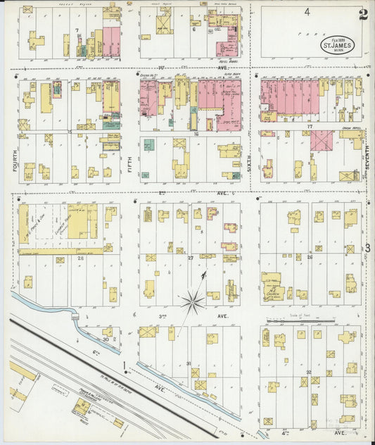 Sanborn Fire Insurance Map from Saint James, Watonwan County, Minnesota (1899), Sheet #0002 - Historic Sanborn Fire Insurance Map Print, vintage old map wall art, antique decor, genealogy gift, Minnesota Minnesota map
