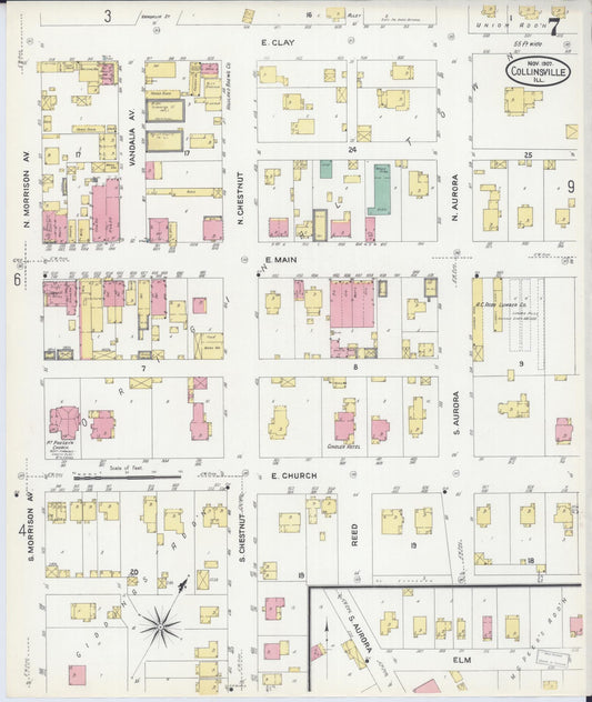 Sanborn Fire Insurance Map from Collinsville, Madison County, Illinois (1907), Sheet #0007 - Historic Sanborn Fire Insurance Map Print, vintage old map wall art, antique decor, genealogy gift, Illinois Illinois map
