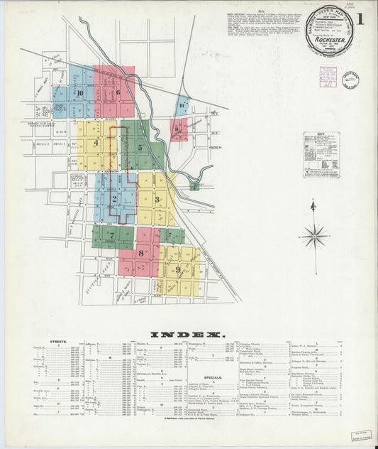 Sanborn Fire Insurance Map from Rochester, Fulton County, Indiana (1901), Sheet #0001 - Historic Sanborn Fire Insurance Map Print, vintage old map wall art, antique decor, genealogy gift, Indiana Indiana map