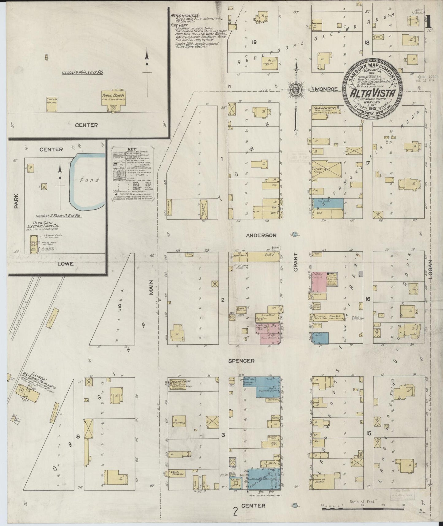 Sanborn Fire Insurance Map from Alta Vista, Wabaunsee County, Kansas (1912), Sheet #0001 - Historic Sanborn Fire Insurance Map Print, vintage old map wall art, antique decor, genealogy gift, Kansas Kansas map