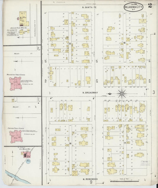 Sanborn Fire Insurance Map from Oklahoma City, Oklahoma County, Oklahoma (1896), Sheet #0002 - Historic Sanborn Fire Insurance Map Print, vintage old map wall art, antique decor, genealogy gift, Oklahoma City Oklahoma map