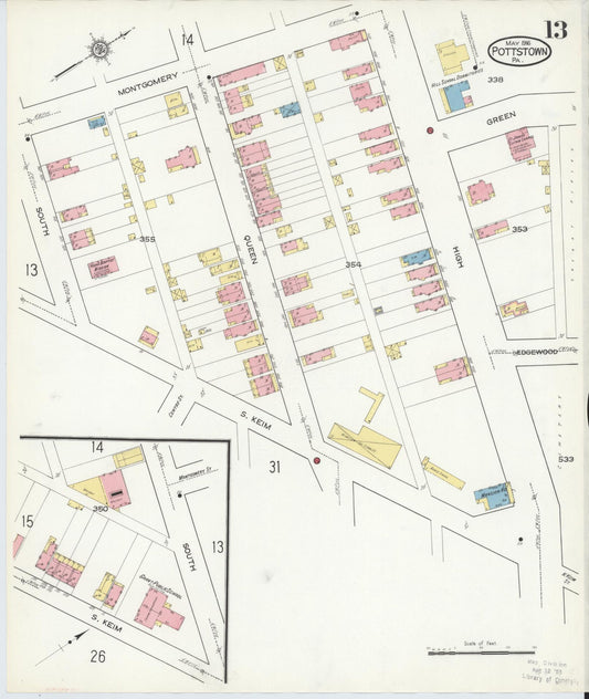 Sanborn Fire Insurance Map from Pottstown, Montgomery County, Pennsylvania (1916), Sheet #0013 - Historic Sanborn Fire Insurance Map Print, vintage old map wall art, antique decor, genealogy gift, Pennsylvania Pennsylvania map