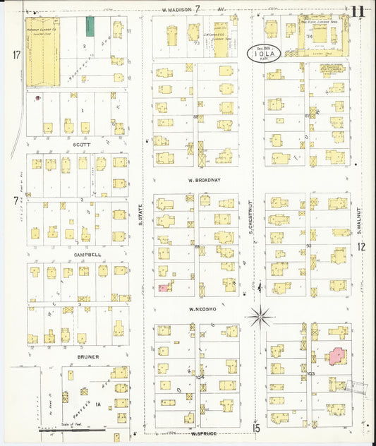 Sanborn Fire Insurance Map from Iola, Allen County, Kansas (1905), Sheet #0011 - Historic Sanborn Fire Insurance Map Print, vintage old map wall art, antique decor, genealogy gift, Kansas Kansas map