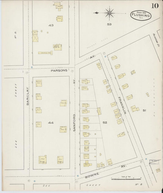 Sanborn Fire Insurance Map from Flushing, Queens County, New York (1886), Sheet #0010 - Historic Sanborn Fire Insurance Map Print, vintage old map wall art, antique decor, genealogy gift, New York New York map