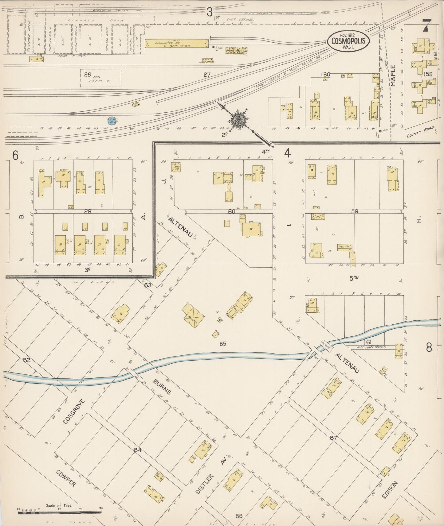 Sanborn Fire Insurance Map from Cosmopolis, Grays Harbor County, Washington (1912), Sheet #0007 - Complete Map Set gallery image, historic Sanborn map, vintage wall art, Washington Washington