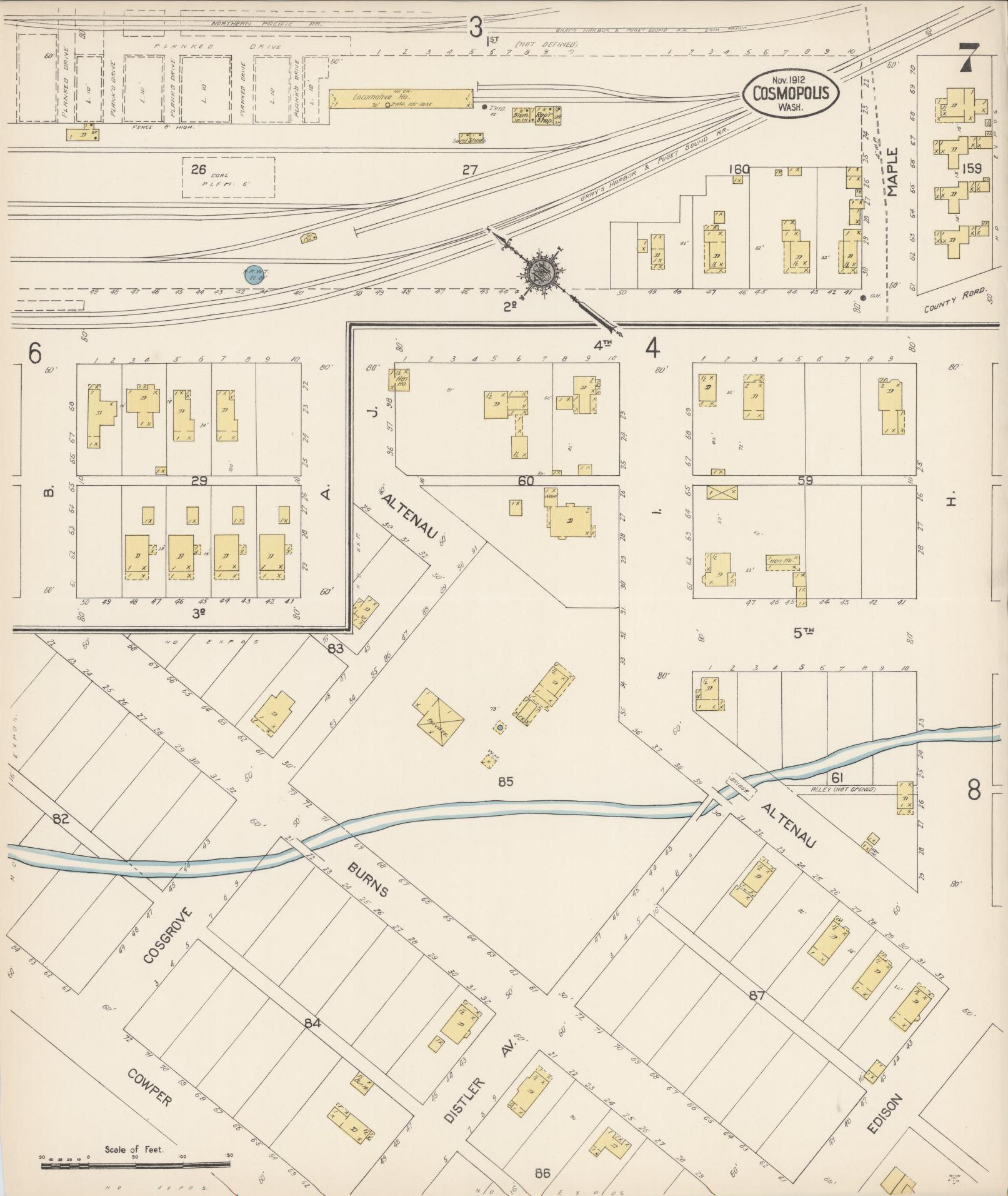 Sanborn Fire Insurance Map from Cosmopolis, Grays Harbor County, Washington (1912), Sheet #0007 - Complete Map Set gallery image, historic Sanborn map, vintage wall art, Washington Washington