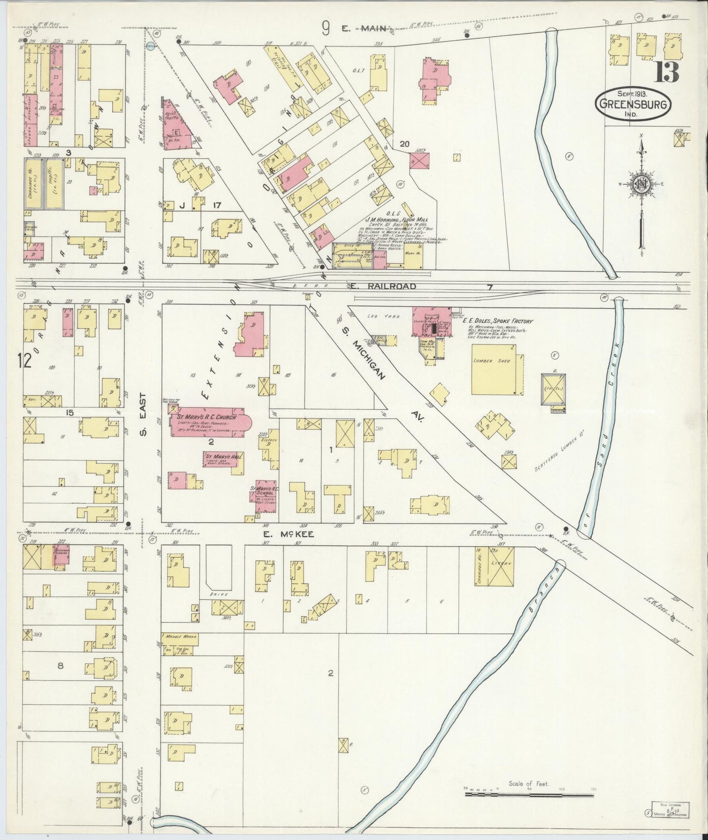 Sanborn Fire Insurance Map from Greensburg, Decatur County, Indiana (1913), Sheet #0013 - Complete Map Set gallery image, historic Sanborn map, vintage wall art, Indiana Indiana