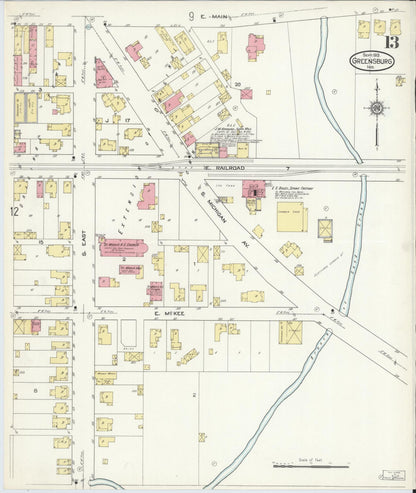 Sanborn Fire Insurance Map from Greensburg, Decatur County, Indiana (1913), Sheet #0013 - Complete Map Set gallery image, historic Sanborn map, vintage wall art, Indiana Indiana